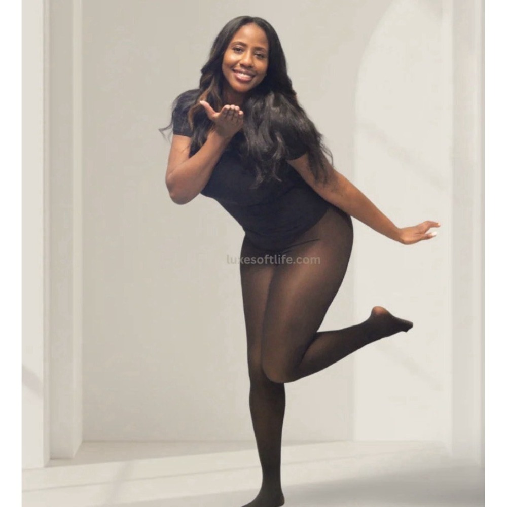 Melanin Fleece Lined Sheer Look Tights S/M Black Thermal Winter Pantyhose NIP